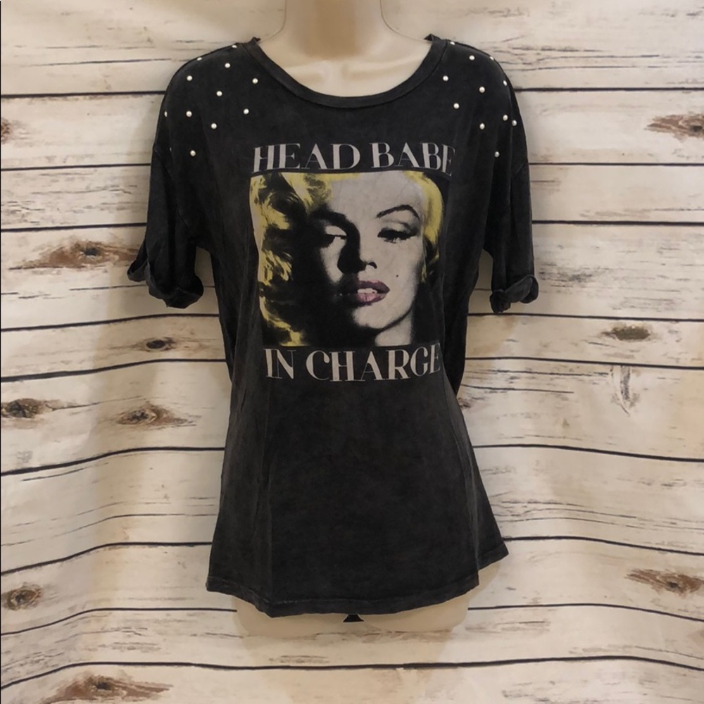 Shirt- pearl studded distressed